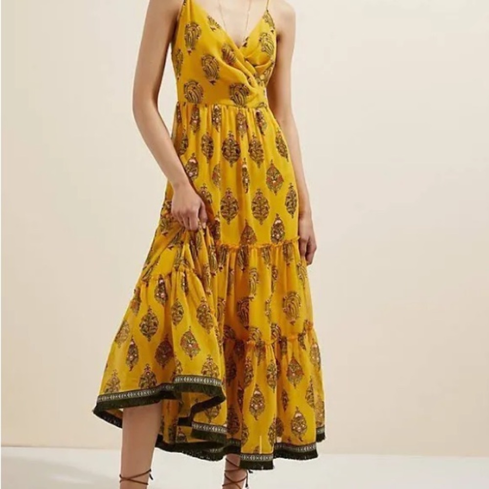 Anthropologie Sachin Babi Tiered Maxi Dress Chiffon Floral Batik Plus